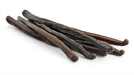 Dry vanilla beans isolated on white background