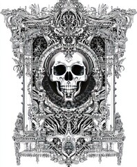 Ornate skull design featuring intricate patterns and details.
