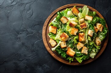 Caesar Salad on Wooden Plate