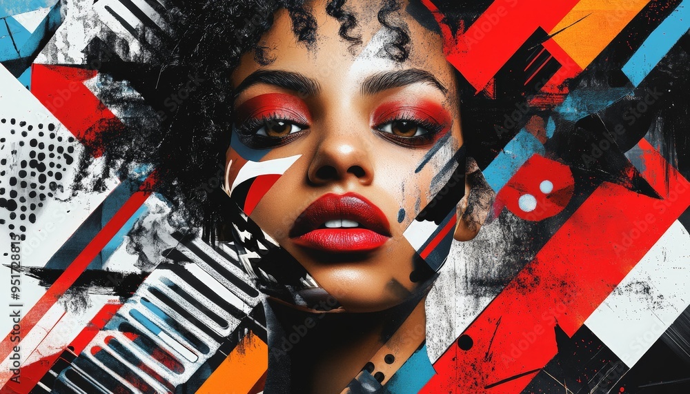 Aufkleber abstract portrait with geometric patterns.