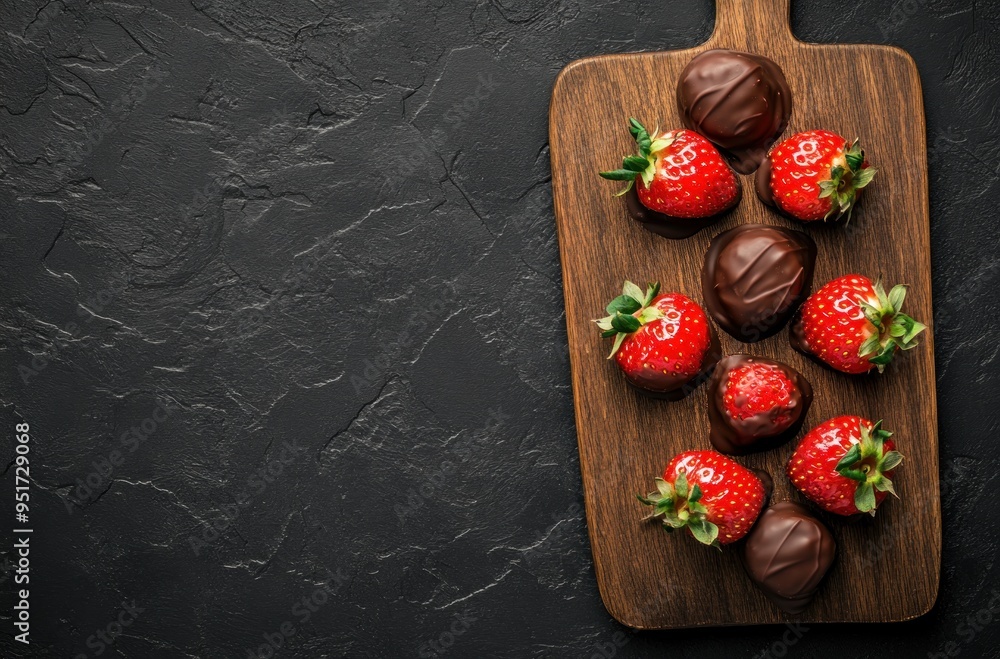 Sticker Chocolate Covered Strawberries on a Wooden Board