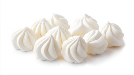 A set of delicious white zephyr marshmallows, isolated against a white background.