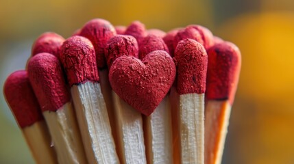 Bunch of matches arranged in the shape of a heart.