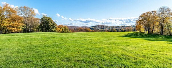 Naklejka premium Serene autumn colors blanketing the countryside, warm tones, peaceful rural scene