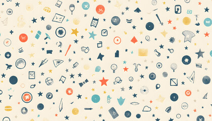 Obraz premium Repeating small icons, like stars, dots, or simple symbols, evenly spaced on a neutral background for a subtle pattern.