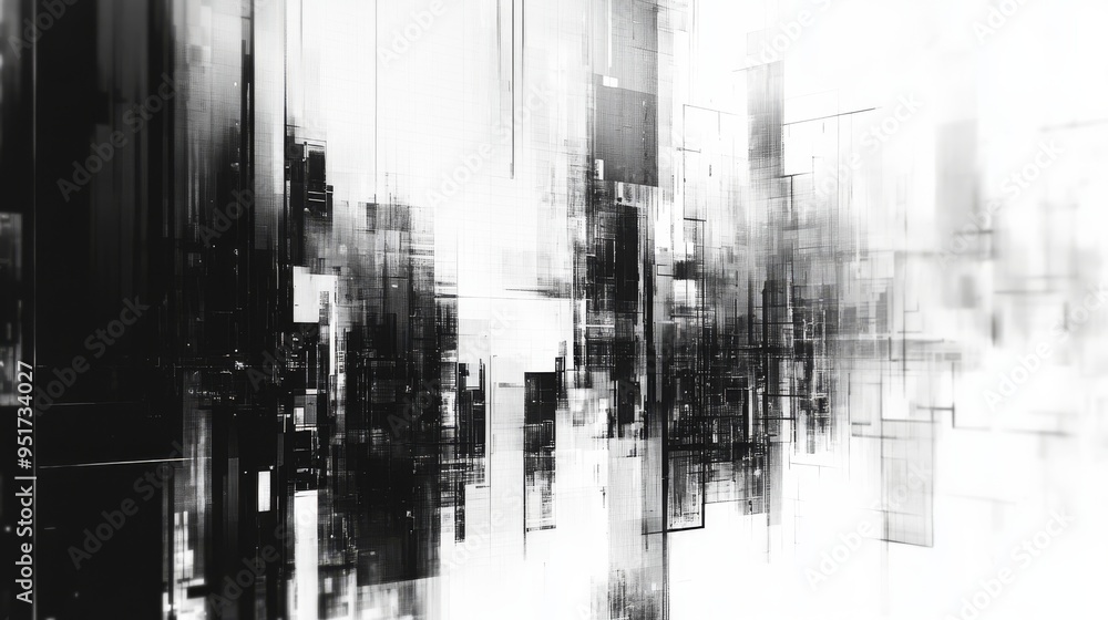 Aufkleber greyscale code glitch effect on a flat screen, front view