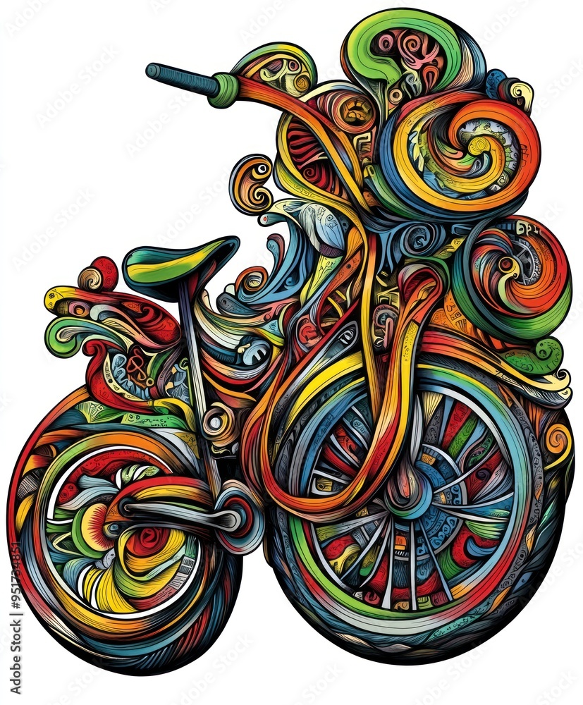 Wall mural A colorful, artistic bicycle design with swirling patterns and vibrant colors.