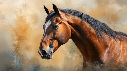 Brown horse abstract modern painting with textured background generated by AI.