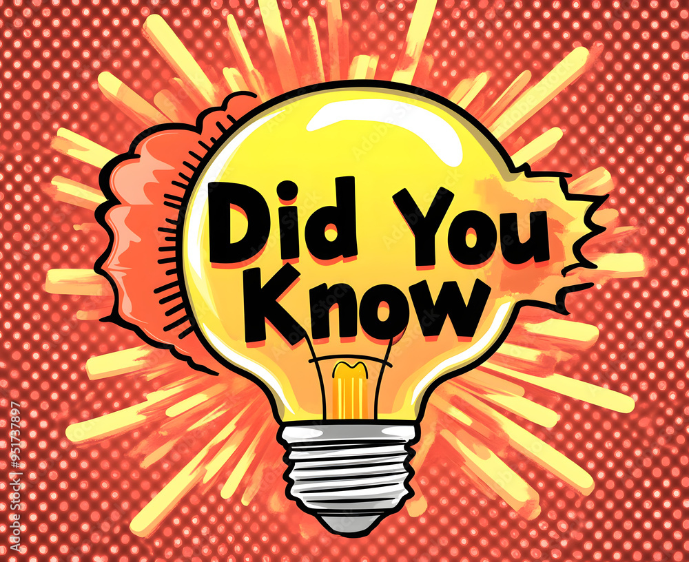 Poster did you know speech bubble label design with light bulb and rays. vector in pop art style on transpa