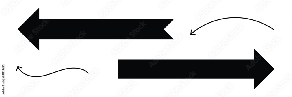 Poster black arrow pointing right and left . arrow shape icon element . black large forward or right pointi