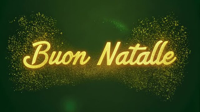 Yellow "Buon Natale" text with a soft glow on a dark green background. VIDEO