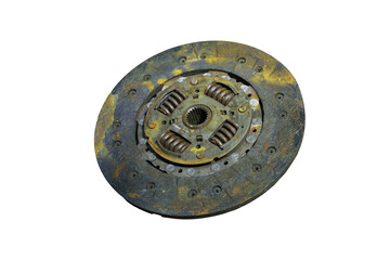 The old clutch has expired and is rusty on white background isolation,clipping patch 