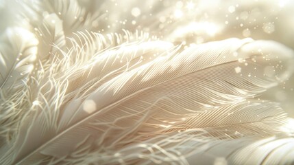 Detailed image of a feather, focusing on the fine barbs and soft texture. The image captures the lightness and natural design of the feather.