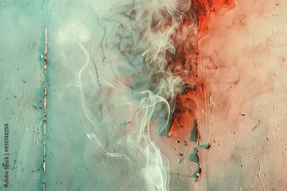 Poster smoke is rising from a colorful abstract background with copy space