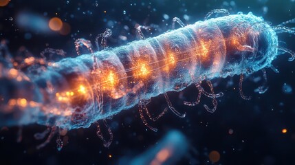 bioluminescent microbes form living circuitry nanoscale creatures process data through organic pathways quantum computing at cellular level holographic interface shows microscopic world