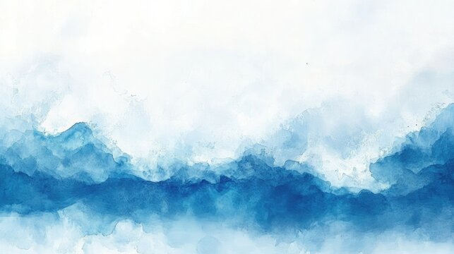 Winter ocean waves watercolor, white snow abstract background
