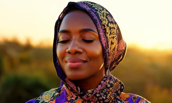 Gambian Woman Enjoying the Fresh Air in Traditional Attire