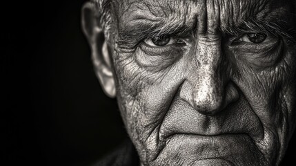 A black and white photo showing wrinkles and eyes in an elderly person