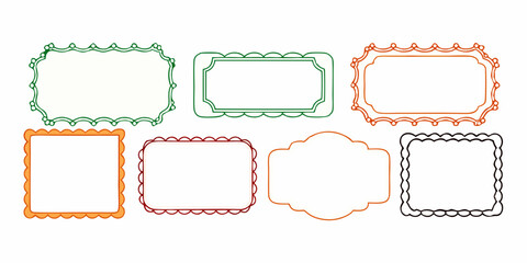 Set of rectangle frames with wavy edge on white background