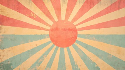 Abstract minimalist sun with rays, on a faded pastel background