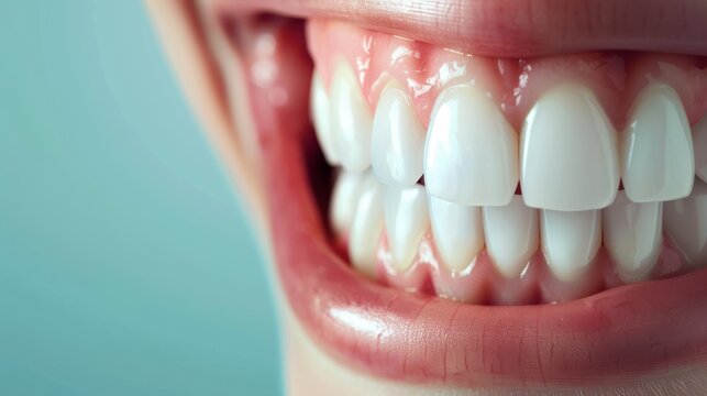 Detailed view showing upper teeth in alignment and lower teeth misaligned.