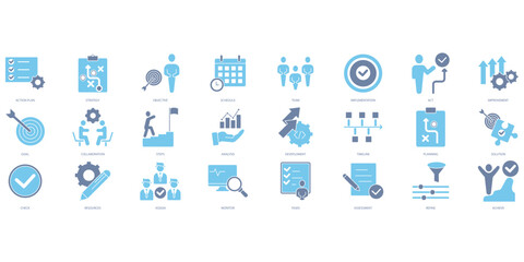 Action plan icons set. Set of editable stroke icons.Set of Action plan