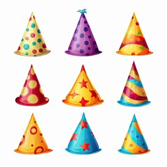 Party hats collections on white background
