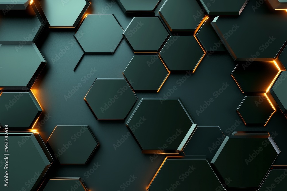 Aufkleber green hexagons combined with a green background futuristic technology concept abstract black hexagon