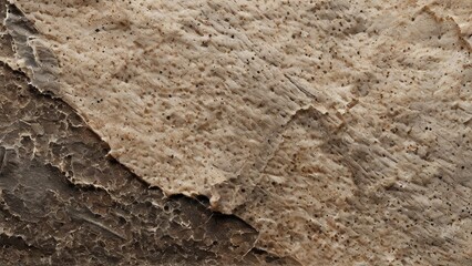 Close-up shot of a light beige and dark brown textured surface, resembling a thick cream or paste.  The surface has a rough, uneven texture, with visible swirls and lines. 