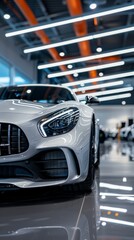 mid-range shot car in showroom 