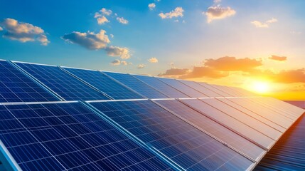 Building equipped with solar panels generating renewable energy from sunlight