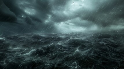 Dramatic Ocean Storm: Dark Clouds and Turbulent Waves