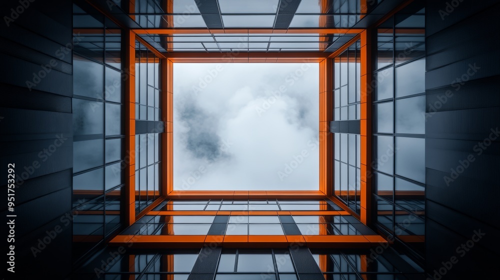 Aufkleber below is a view of a large building against a hazy sky.