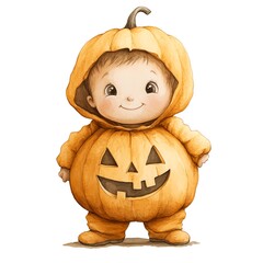 Cute Cartoon Illustration of Little Halloween Jack. Unique design, Halloween mascot.  AI generated.