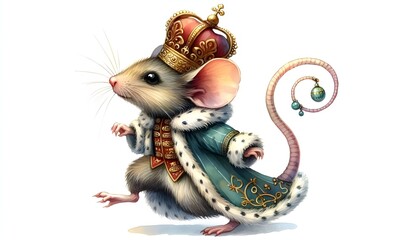 Mouse king from the nutcracker, watercolor clipart illustration with isolated background.