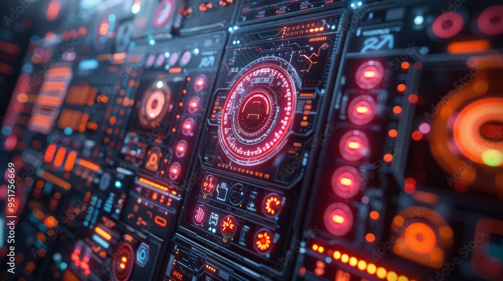 Poster design a collection of neon virtualization symbols, including illuminated virtual