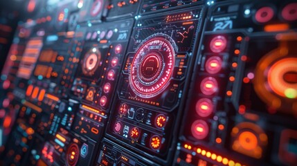 Obraz premium Design a collection of neon virtualization symbols, including illuminated virtual