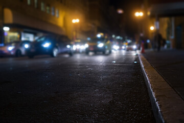 San Francisco streets with blurred background at night
