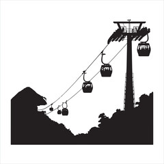 silhouette electric cable car lift on white background
