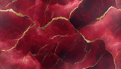 Seamless marble pattern in deep crimson with gold veins, [Abstract Background Marble], [Bold and luxurious]