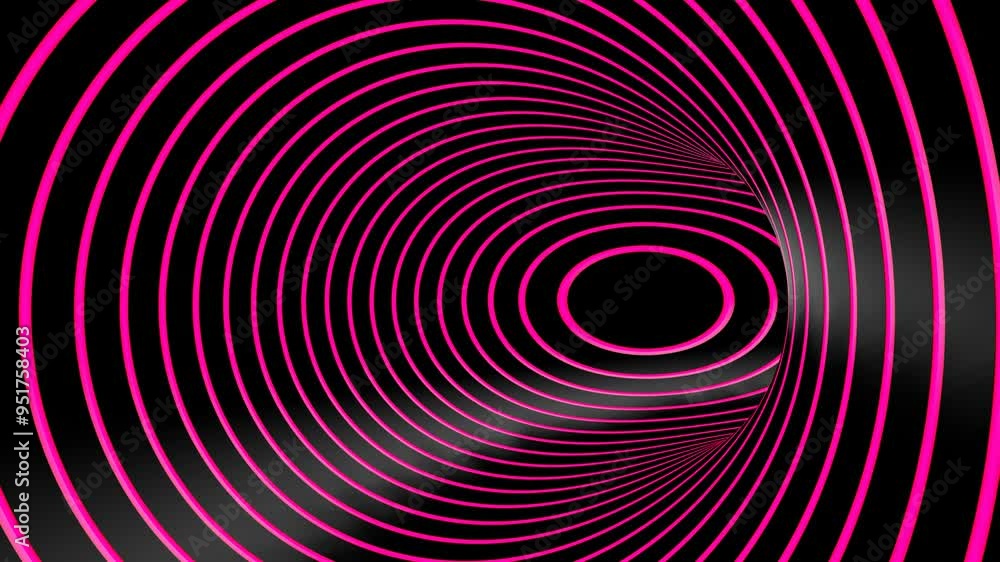 Poster round tunnel with purple black rings. looped animated background. 3d render endless animation