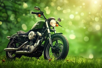 generate realistic harley davidson motor bike in front of st. patrick day theme, green background