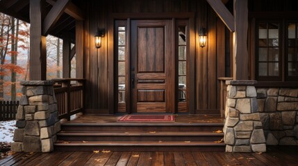 Front door of a home surrounded by photo