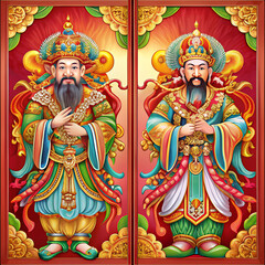 Obraz premium Traditional Door God Illustrations with Vibrant Colors, No Background. Perfect for: Lunar New Year, Home, Temple