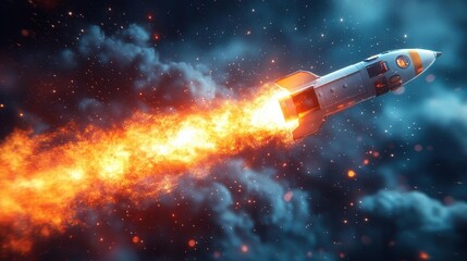 Fototapeta premium dynamic rocket launch illustration stylized startup concept vibrant colors motion blur effect innovative composition on clean white background