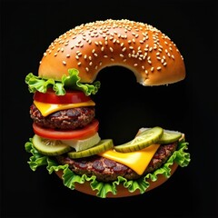 Alphabet C, Letters made from hamburger. Generative AI