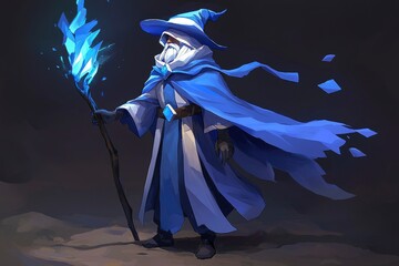 Fototapeta premium Powerful Wizard with Blue Fire Staff