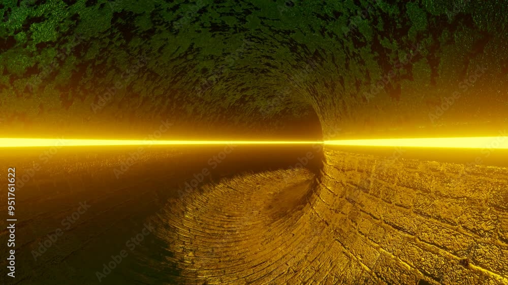 Poster movement inside a round tube with a luminous strip. looped animated background. 3d render endless an