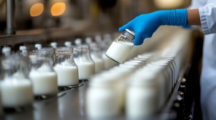 A food scientist tests milk samples of dairy products in the lab. Milk stratification is being studied.