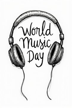 recommend clip art: World Music Day illustration with headphones in continuous line art